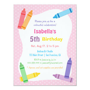 Crayons Arts and Crafts Kids Birthday Party Custom Invites