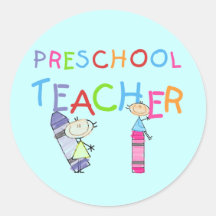 Crayons Preschool Teacher TShirts and Gifts Round Sticker