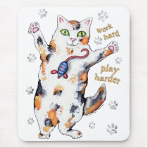 Crazed Calico Cat T-Shirt Mousepad