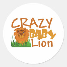 crazy baby lion round sticker