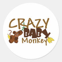 crazy baby monkey round stickers