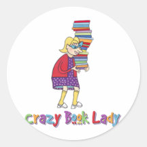 Crazy Book Lady Round Stickers