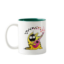 Crazy Cat Guitarist mugs by Toonboy Crazy Cat Guitarist mugs