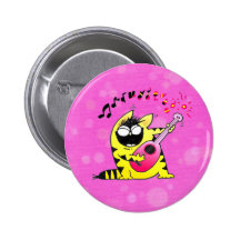 Crazy Cat Guitarist Pinback Button