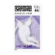 Crazy Cat Lady purples postage stamp