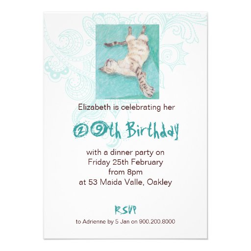 Crazy Cat Lady turquoise indie birthday invites