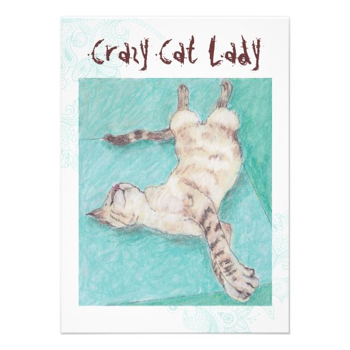 Crazy Cat Lady turquoise indie birthday invites