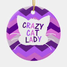 Crazy Cat Lady with Purple Burst Cheveron Pattern Christmas Tree Ornament