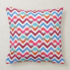 Crazy Colorful Chevron Stripes Zig Zags Pink Blue Throw Pillow