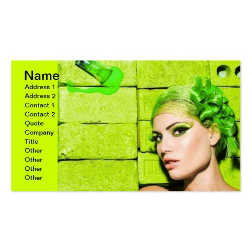 crazy_colors_1 Green Fashion Model beauty style Business Card Template (front side)