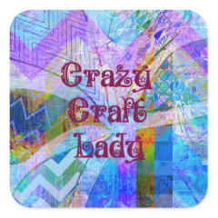 Crazy Craft Lady Blue Purple Butterfly Chevron Col Square Stickers