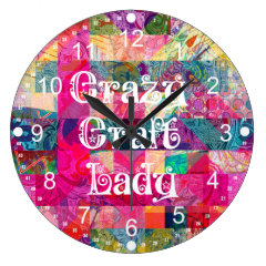Crazy Craft Lady Colorful Pattern Vibrant Crafting Clocks
