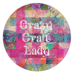 Crazy Craft Lady Colorful Pattern Vibrant Crafting Party Plates