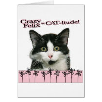 Crazy Felix CAT-itude in Pink Greeting Card