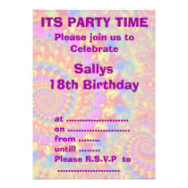Crazy Fractal Pink Party Invitation