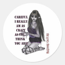 Crazy Goth Girl Round Sticker