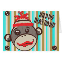 Crazy Hat Happy Birthday Sock Monkey Card