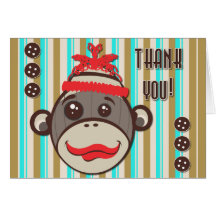 Crazy Hat Sock Monkey Thank You Card