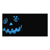 Crazy Jack O Lantern Pumpkin Face Blue photo cards
