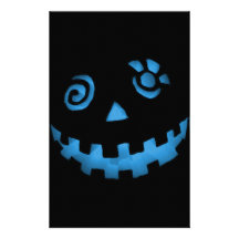 Crazy Jack O Lantern Pumpkin Face Blue Personalized Stationery