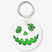 Crazy Jack O Lantern Pumpkin Face Green keychains