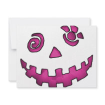 Crazy Jack O Lantern Pumpkin Face Pink invitations by VoXeeD Crazy Jack O Lantern Pumpkin Face Pink invitations