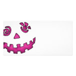 Crazy Jack O Lantern Pumpkin Face Pink Photo Greeting Card