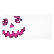Crazy Jack O Lantern Pumpkin Face Pink Photo Greeting Card