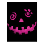 Crazy Jack O Lantern Pumpkin Face Pink Post Card