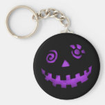 Crazy Jack O Lantern Pumpkin Face Purple Keychains
