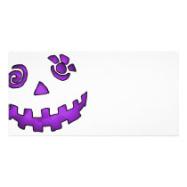 Crazy Jack O Lantern Pumpkin Face Purple Photo Greeting Card