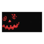 Crazy Jack O Lantern Pumpkin Face Red Personalized Photo Card