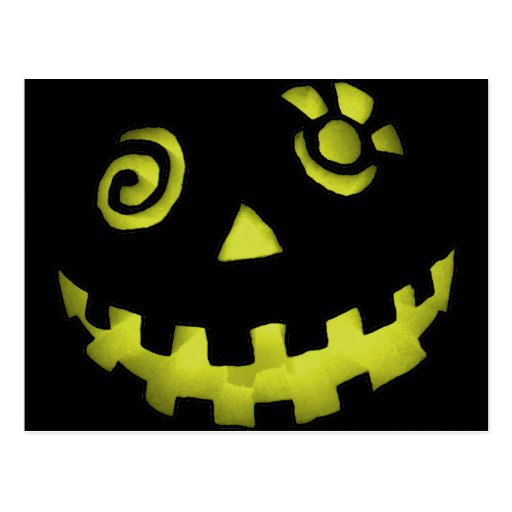 Crazy Jack O Lantern Pumpkin Face Yellow Postcard