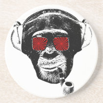 urban, monkey, vintage, pipe, coasters, psychedelic, retro, fun, glasses, funny, crazy, custom coasters, primat, sunglasses, Coaster with custom graphic design