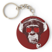 urban trends, monkey, vintage, pipe, psychedelic, retro, fun, glasses, funny, crazy monkey, primacy, sunglasses, just funny, Keychain with custom graphic design