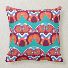 Crazy Owl Colorful Chevron Purple Orange Pink Blue Throw Pillows
