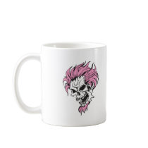 crazy pink hair skull coffee mug
