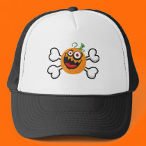 crazy pumpkin and crossbones design hats