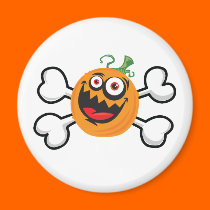 crazy pumpkin and crossbones design magnets