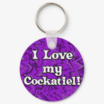 Crazy Purple I Love my Cockatiel Keychain by MenagerieMayhem Crazy Purple I Love my Cockatiel Keychain