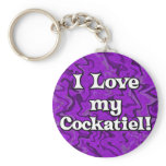 Crazy Purple I Love my Cockatiel Keychain