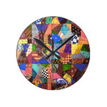 Crazy Quilt Patchwork Quilt Abstract Art Geometric Round Wallclocks