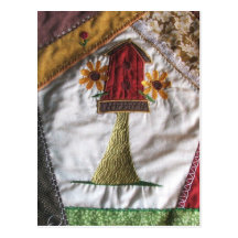 Crazy quilt pattern birhouse post cards