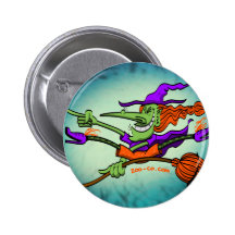 Crazy Witch Riding her Broomstick Buttons
