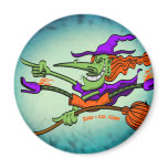 Crazy Witch Riding her Broomstick magnets