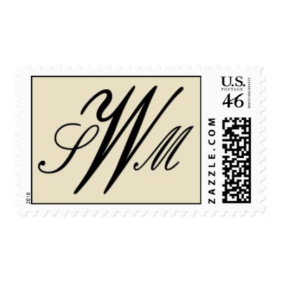Cream and black custom monogram postage stamp