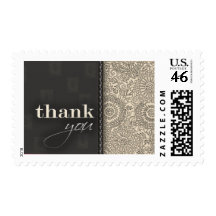 Cream and charcoal gray thank you postage