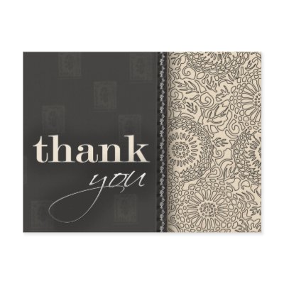 Cream and charcoal gray thank you postcards
