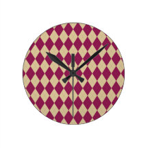 Cream and Dark Magenta Argyle Wall Clock