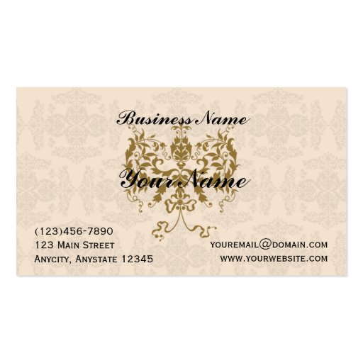 Cream and Gold Damask Business Card (front side)